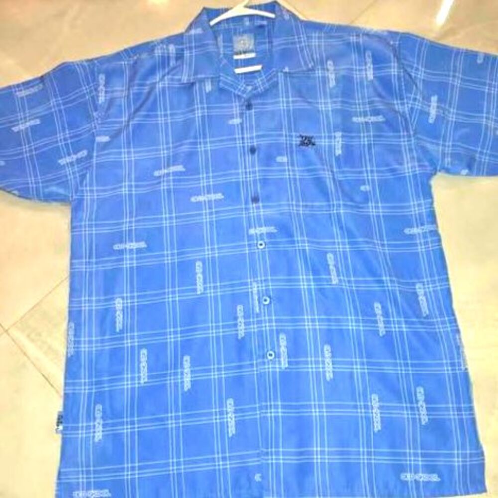 Men's Y2K OLD SKOOL Urban Wear Blue Casual Button down Shirt XXL 18 - 18.5